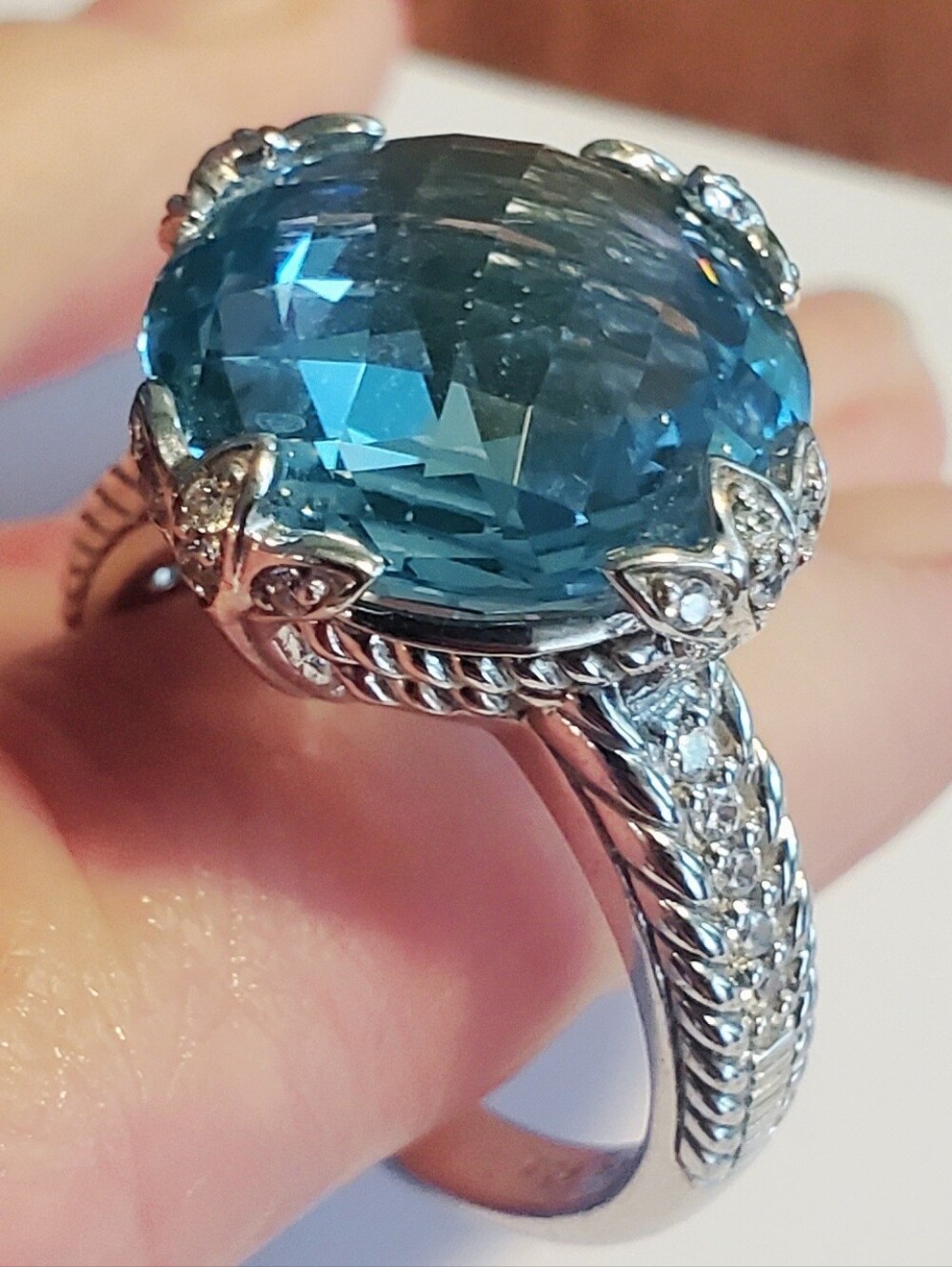 Blue Faceted Stone Judith Ripka Sterling Silver Ring